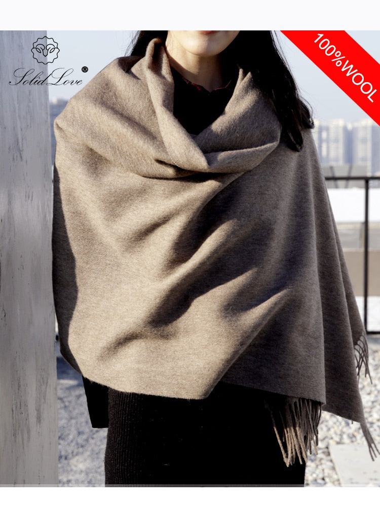 100% Wool Scarf Women Thickening Cashmere Winter Scars Shawls Fashion  Female Pashmina Scarves Oversized Keep Warm Warps 300g - bertofonsi