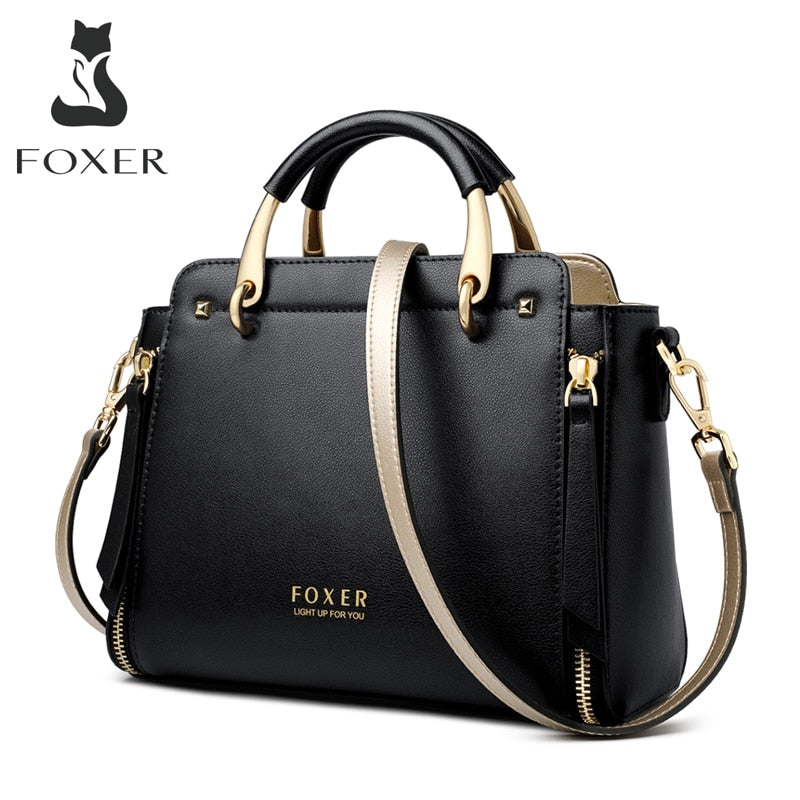 FOXER Women Crossbody Shoulder Bags Female Split Leather Handle Bags Large Capacity Handbags Stylish Cross-body Purse Chic Totes - bertofonsi
