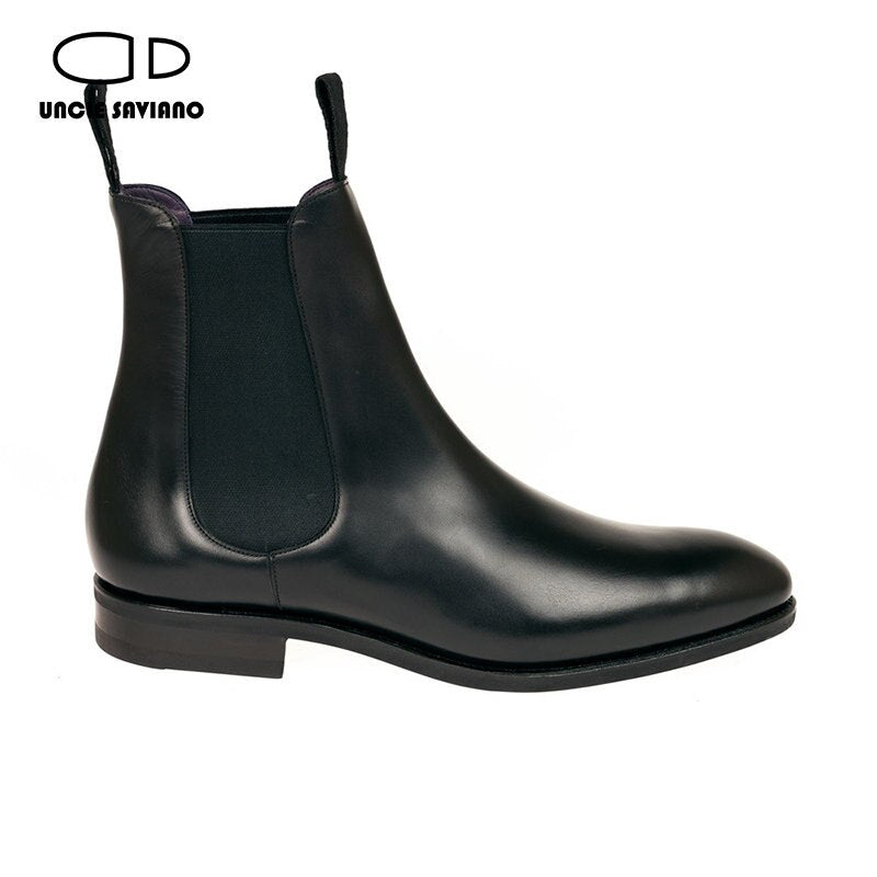 Uncle Saviano Black Chelsea Mens Boots Shoes Add Velvet Fashion Work Boots Designer Genuine Leather Handmade Shoes Men Original - bertofonsi