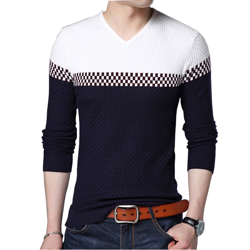 BROWON Men Brand Sweater 2022 Sweater Business Leisure Sweater Pullover V-neck Mens Fit Slim Sweaters Knitted for Man - bertofonsi