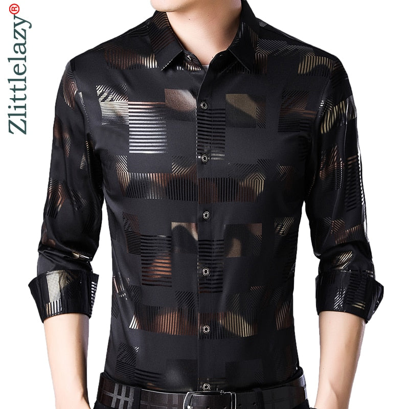 2022 Brand Casual Spring Luxury Plaid Long Sleeve Slim Fit Men Shirt Streetwear Social Dress Shirts Mens Fashions Jersey 2306 - bertofonsi