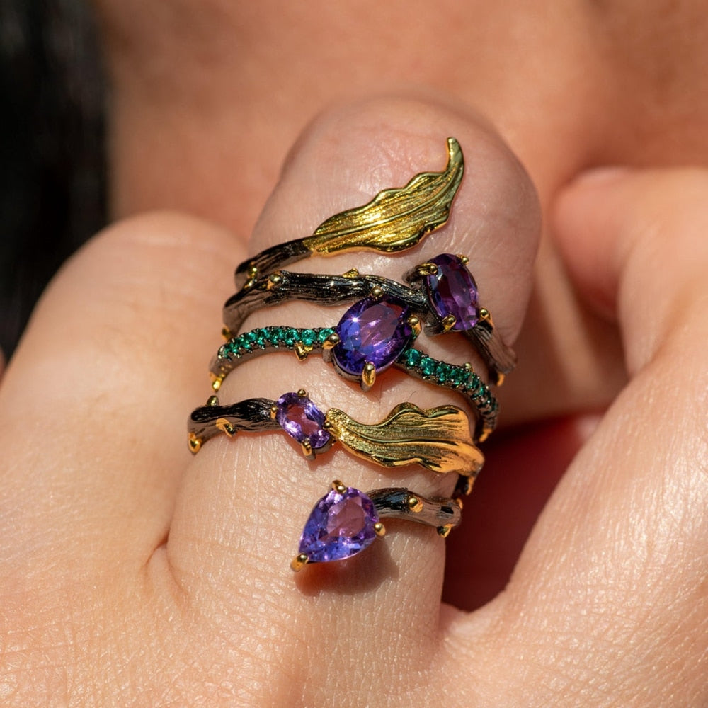 GEM&#39;S BALLET 2.26Ct Natural Amethyst Gemstone Finger Ring 925 Sterling Sliver Vintage Neo-Gothic Rings For Women Fine Jewelry - bertofonsi