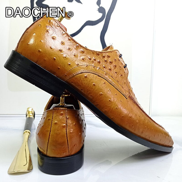 LUXURY BRAND MEN LEATHER SHOES YELLOW BLACK LACE UP DERBY OXFORDS PRINTED TOE MAN DRESS SHOE WEDDING OFFICE CASUAL SHOES FOR MEN - bertofonsi