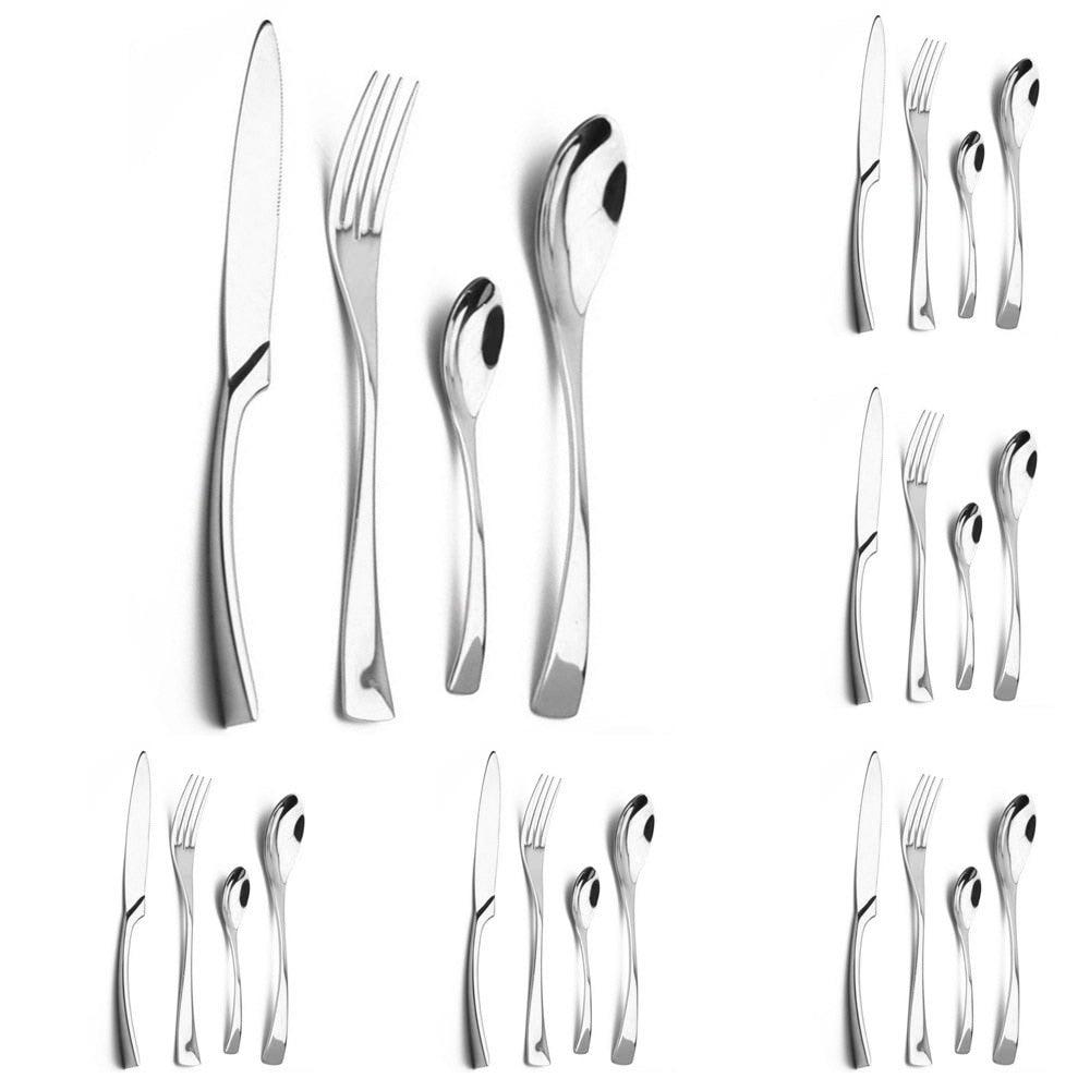 24Pcs 304 Stainless Steel Silverware Silver Tableware Fork Steak Knife Spoon Flatware Dishwasher Safe Luxury Cutlery Set Gift - bertofonsi