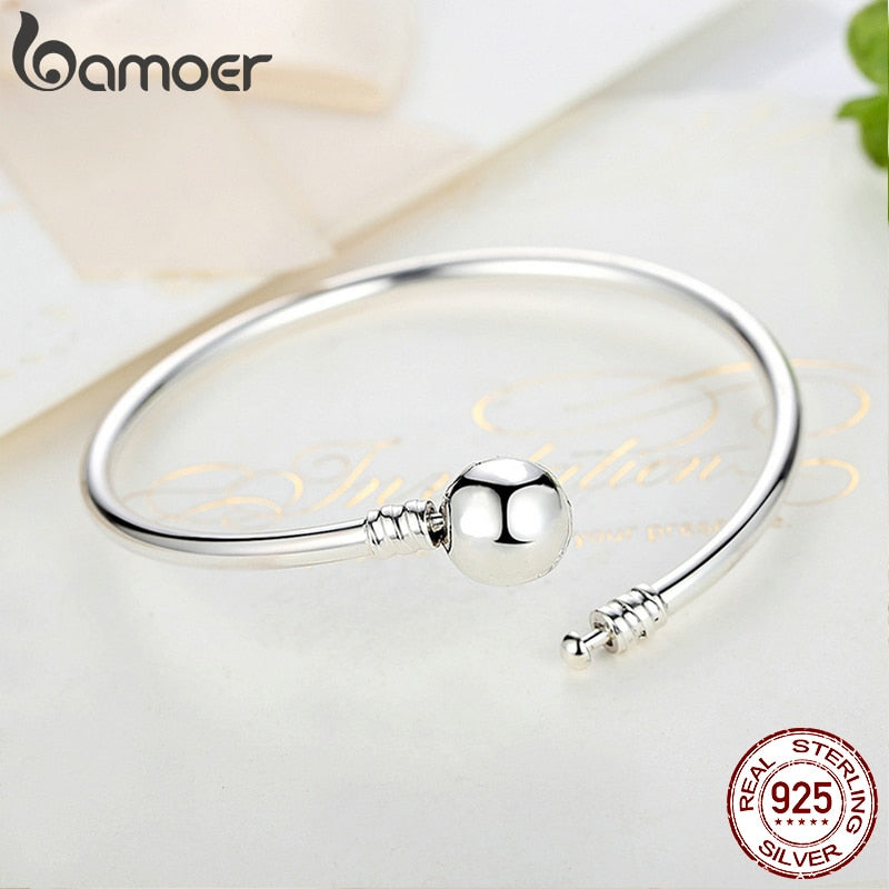 BAMOER Authentic 925 Sterling Silver Engrave Snowflake Clasp Unique as you are Snake Chain Bracelet & Bangle DIY Jewelry PAS915 - bertofonsi