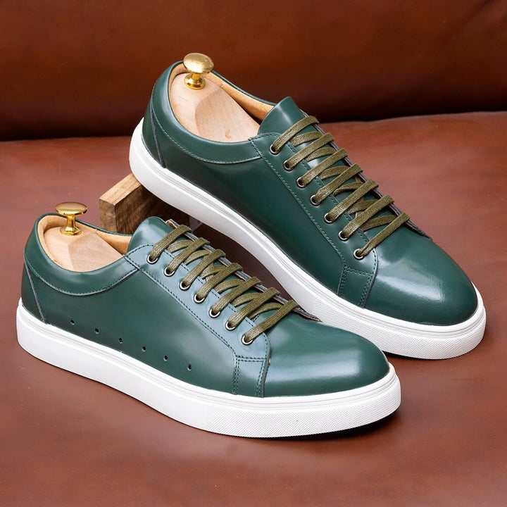 Fashion Mens Casual Shoes Patent Leather Lace-Up Green Black Derby Breathable Comfortable Spring Autumn New Sneakers for Men - bertofonsi