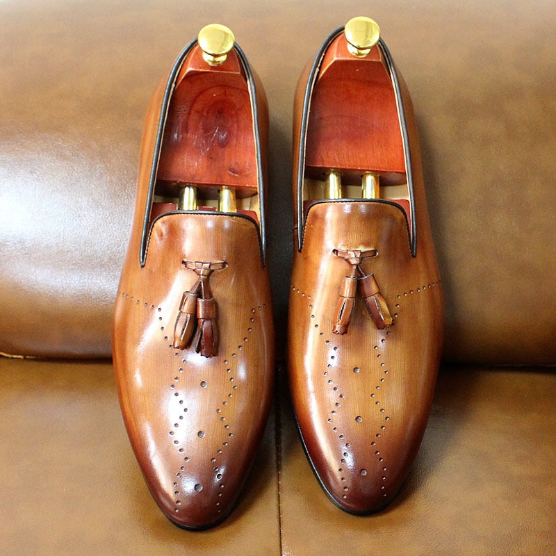 FELIX CHU Men&#39;s Tassel Loafers Calf Genuine Leather Wedding Party Men Casual Dress Shoes Fashion Gentleman Stree Style Men Shoes - bertofonsi