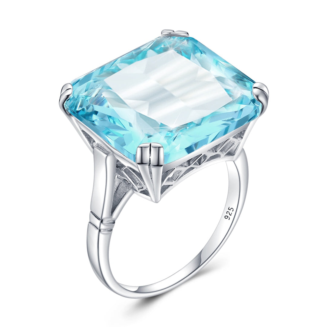 Szjinao Real 925 Sterling Silver 17*17mm Square Aquamarine Ring For Women Vintage Sparkling Massive Birthstone Jewelery Female D - bertofonsi