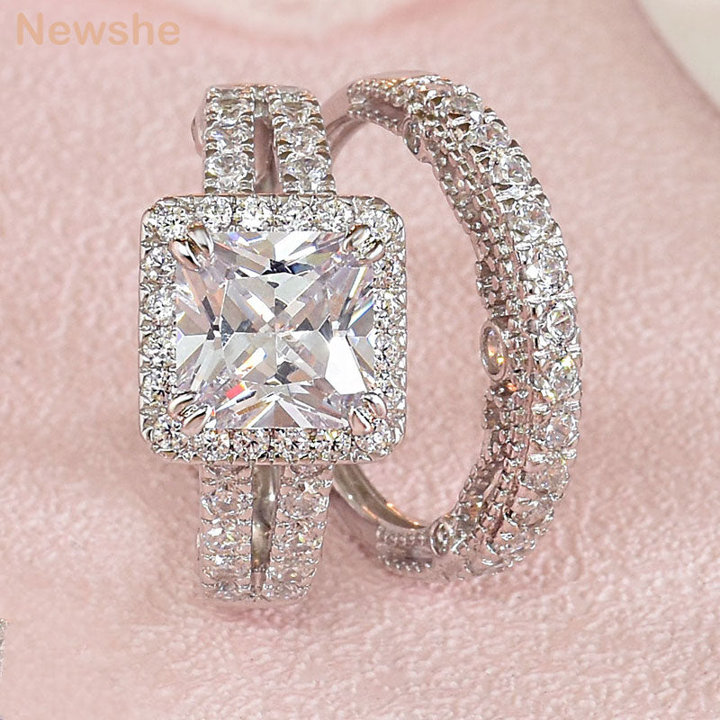 Newshe 2 Pcs Vintage Wedding Rings Set Solid 925 Sterling Silver 4Ct Princess Cut AAAAA CZ Engagement Ring for Women Bridal - bertofonsi
