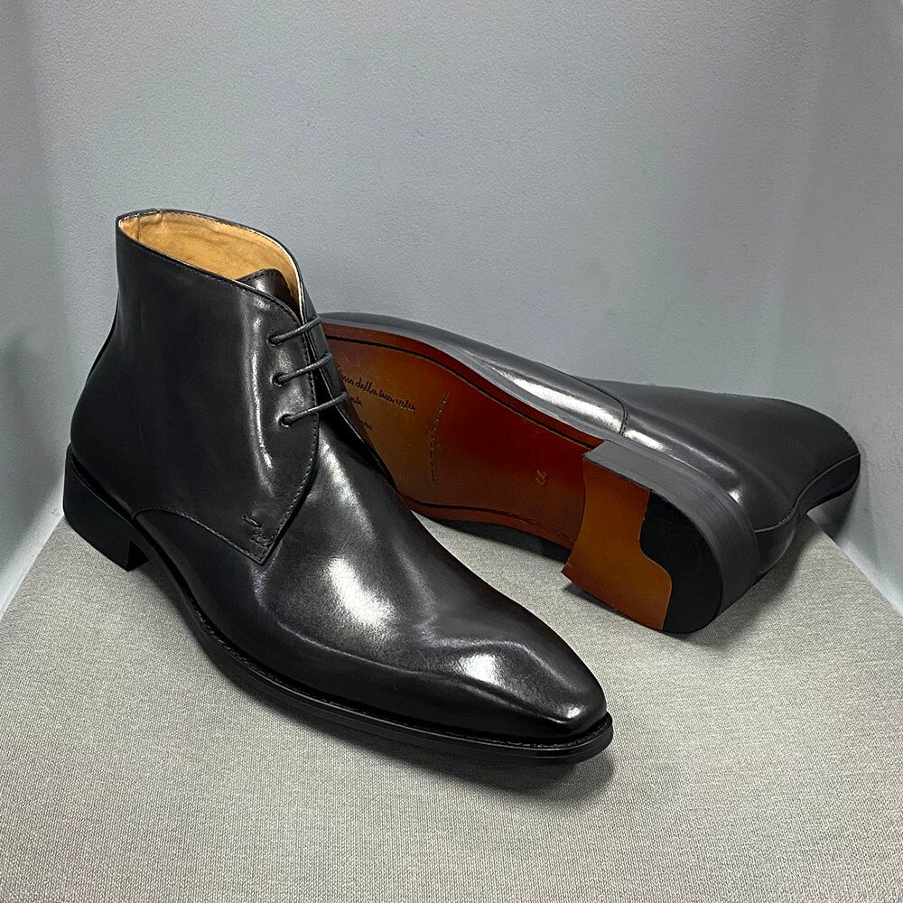 3 Eyelet Design Desert Boots Men&#39;s Calfskin Genuine Leather Ankle Chukka Boots Comfortable Brand British Style Shoes for Men - bertofonsi