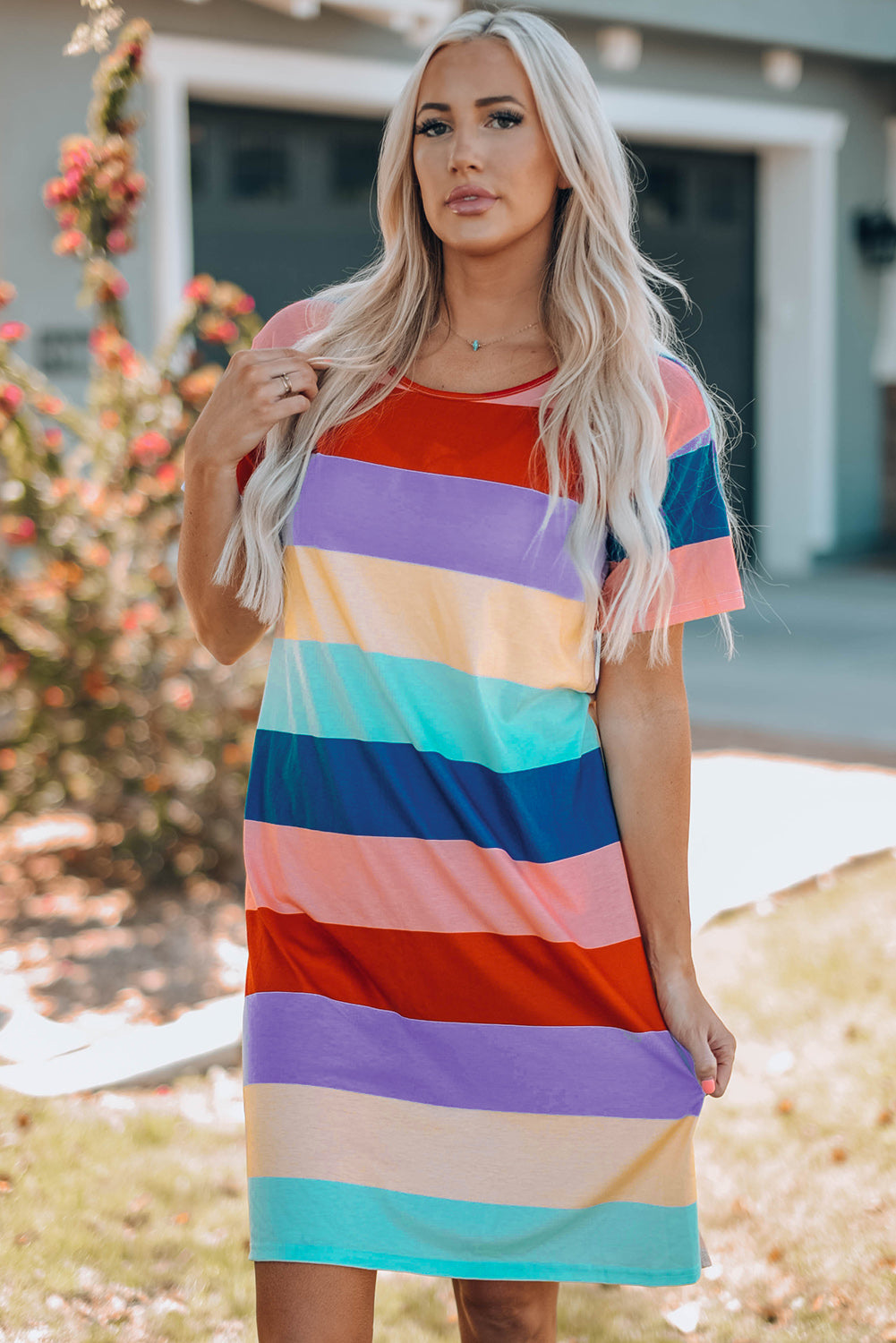 Women Color Block Side Slit Mini Dress - bertofonsi