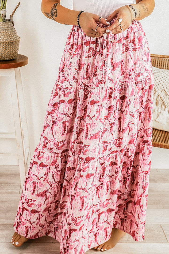 Printed Smocked Waist Maxi Skirt - bertofonsi