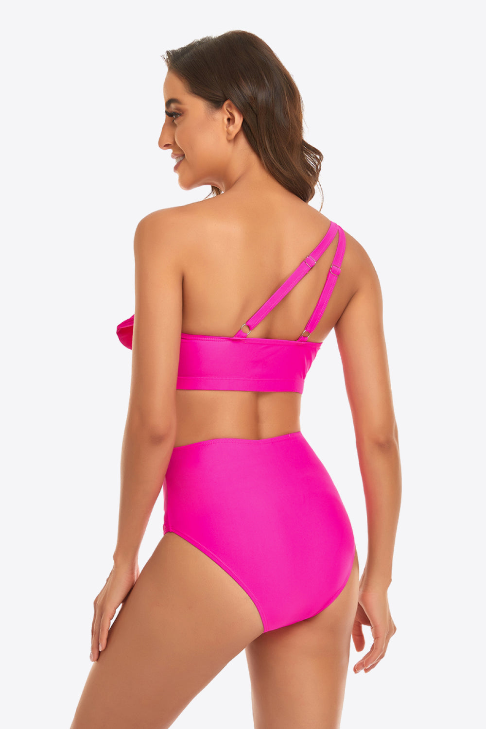 Ruffled One-Shoulder Buckled Bikini Set - bertofonsi