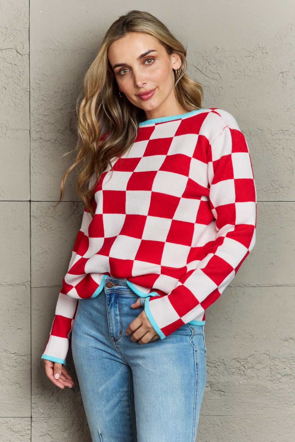 Checkered Round Neck Sweater - bertofonsi