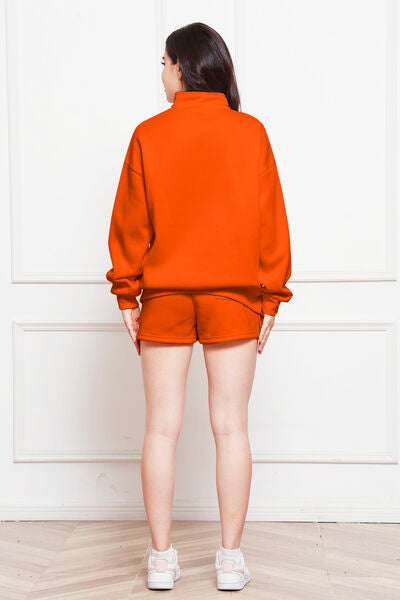 Half Zip Long Sleeve Sweatshirt and Drawstring Shorts Set - bertofonsi