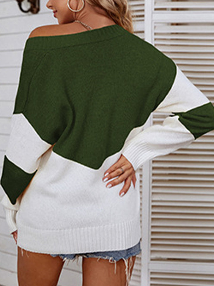 Color Block V-Neck Sweater - bertofonsi