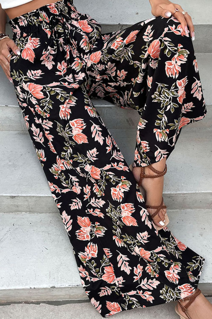 Floral Pull-On Wide Leg Pants - bertofonsi