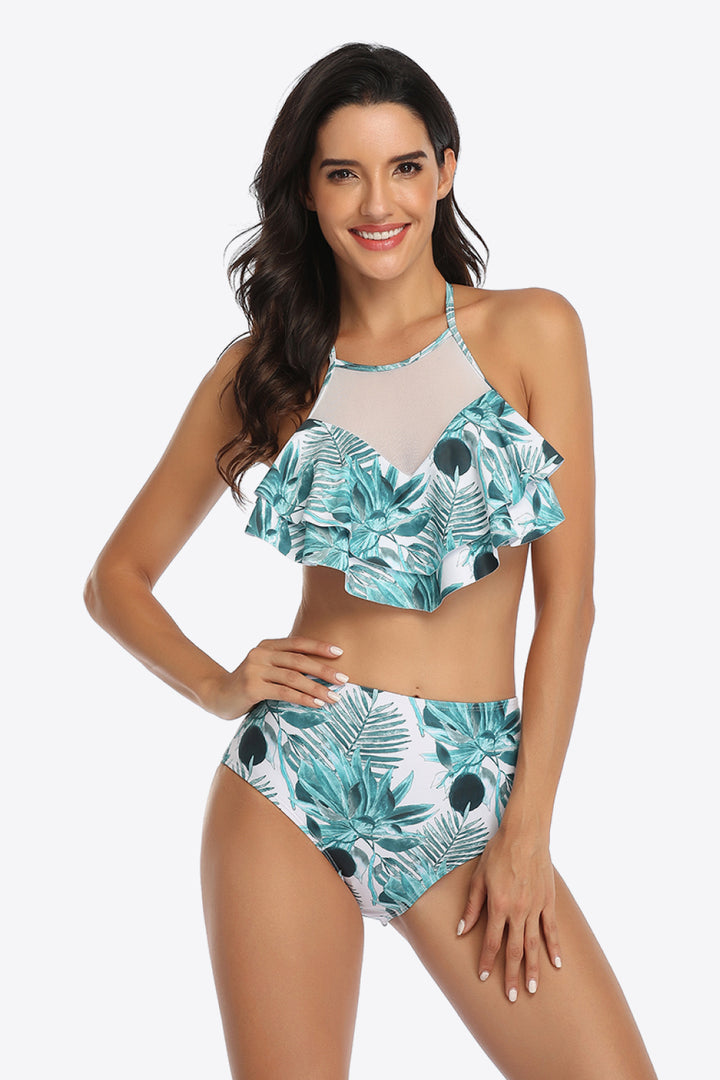 Tropical Print Ruffled Two-Piece Swimsuit - bertofonsi