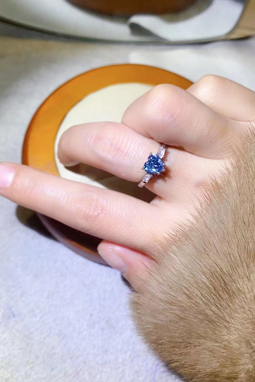 1 Carat Moissanite Heart-Shaped Platinum-Plated Ring in Blue - bertofonsi