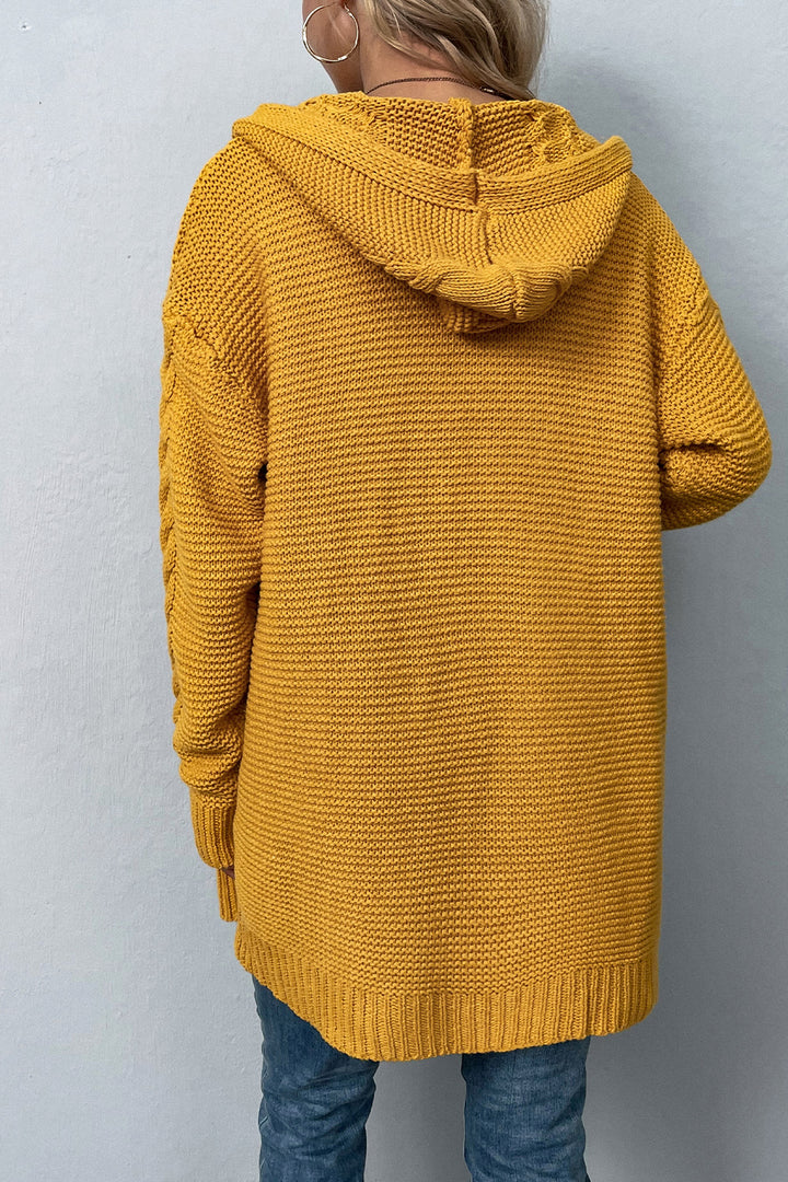 Cable-Knit Dropped Shoulder Hooded Cardigan - bertofonsi