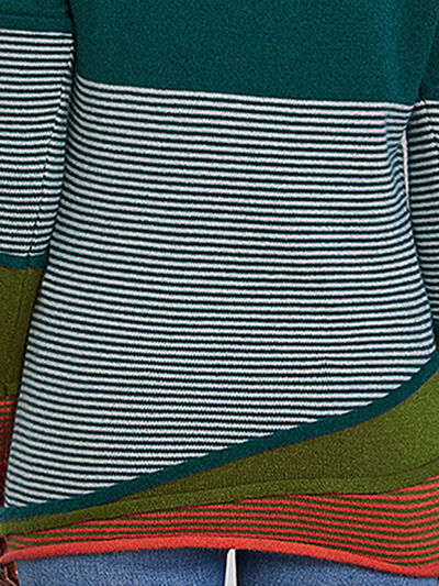 Striped Contrast Notched Long Sleeve Sweater - bertofonsi