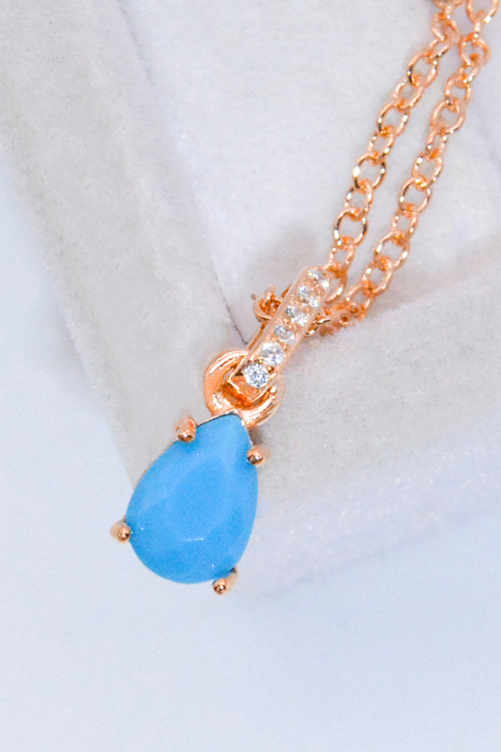 Teardrop Turquoise 4-Prong Pendant Necklace - bertofonsi