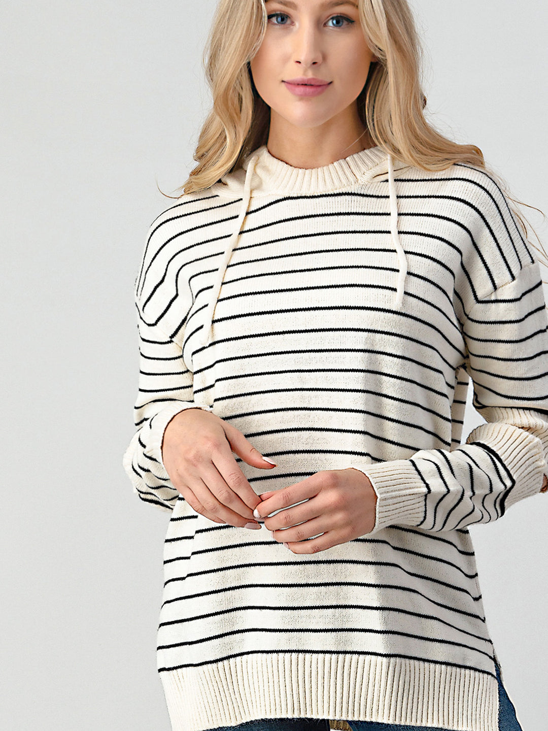 Striped Cutout Slit Sweater - bertofonsi