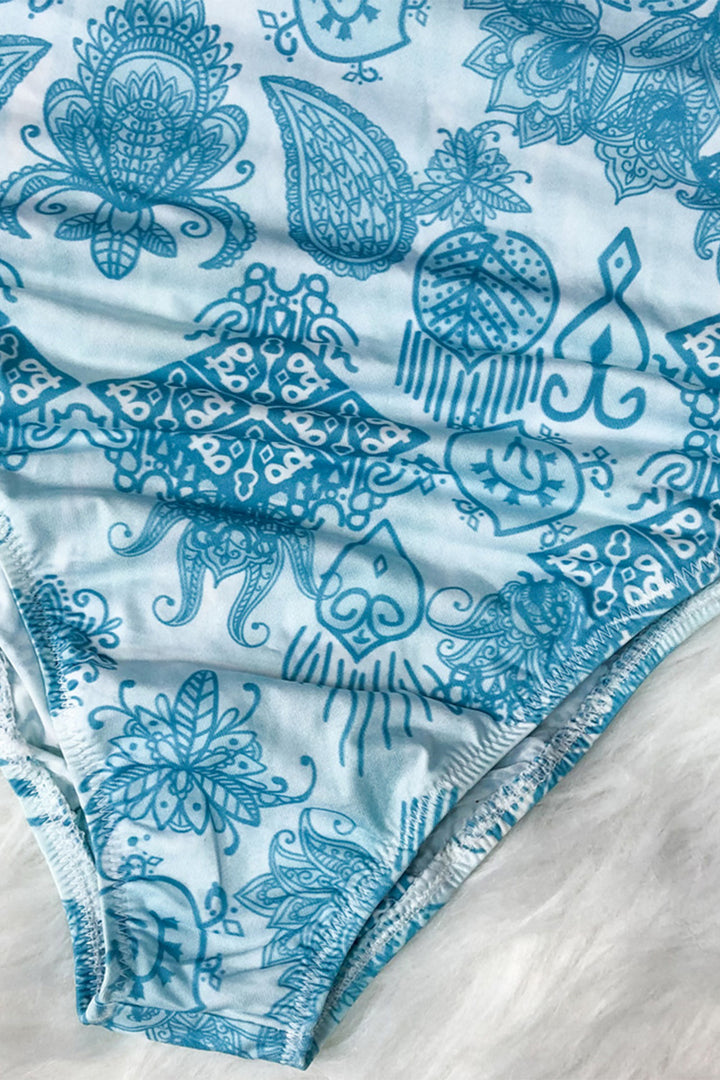 Printed Mock Neck Long Sleeve One-Piece Swimwear - bertofonsi