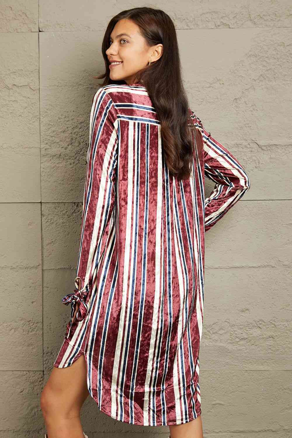 e.Luna Stripe Velvet Dress with Pockets - bertofonsi