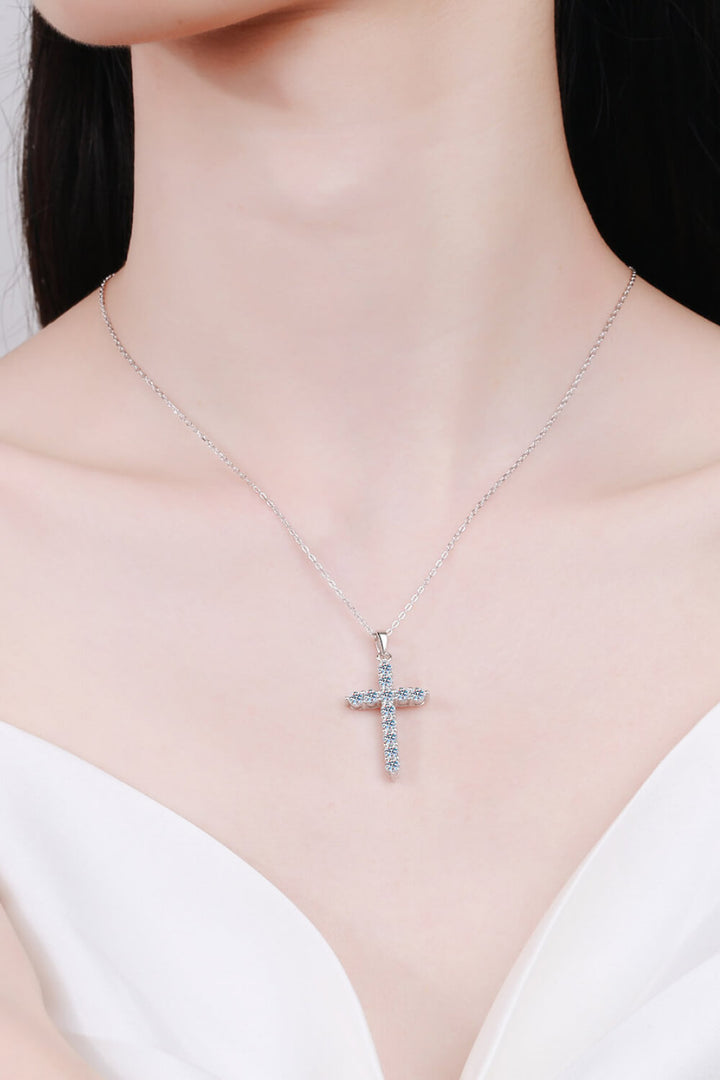 925 Sterling Silver Cross Moissanite Necklace - bertofonsi