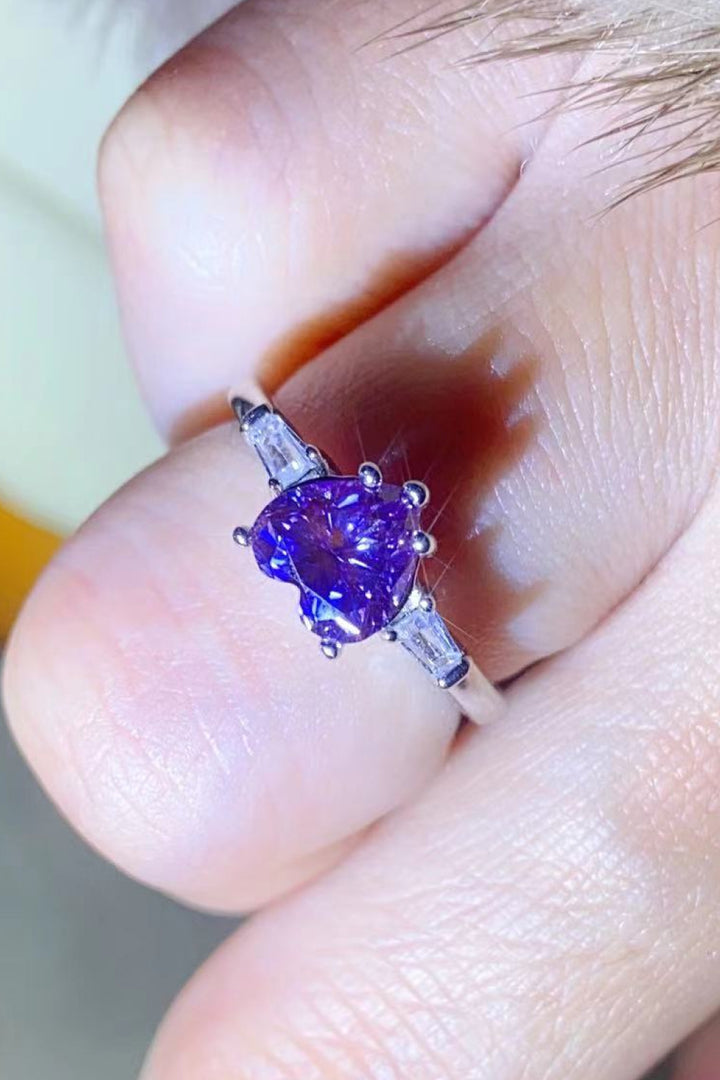 1 Carat Moissanite Heart-Shaped Platinum-Plated Ring in Purple - bertofonsi