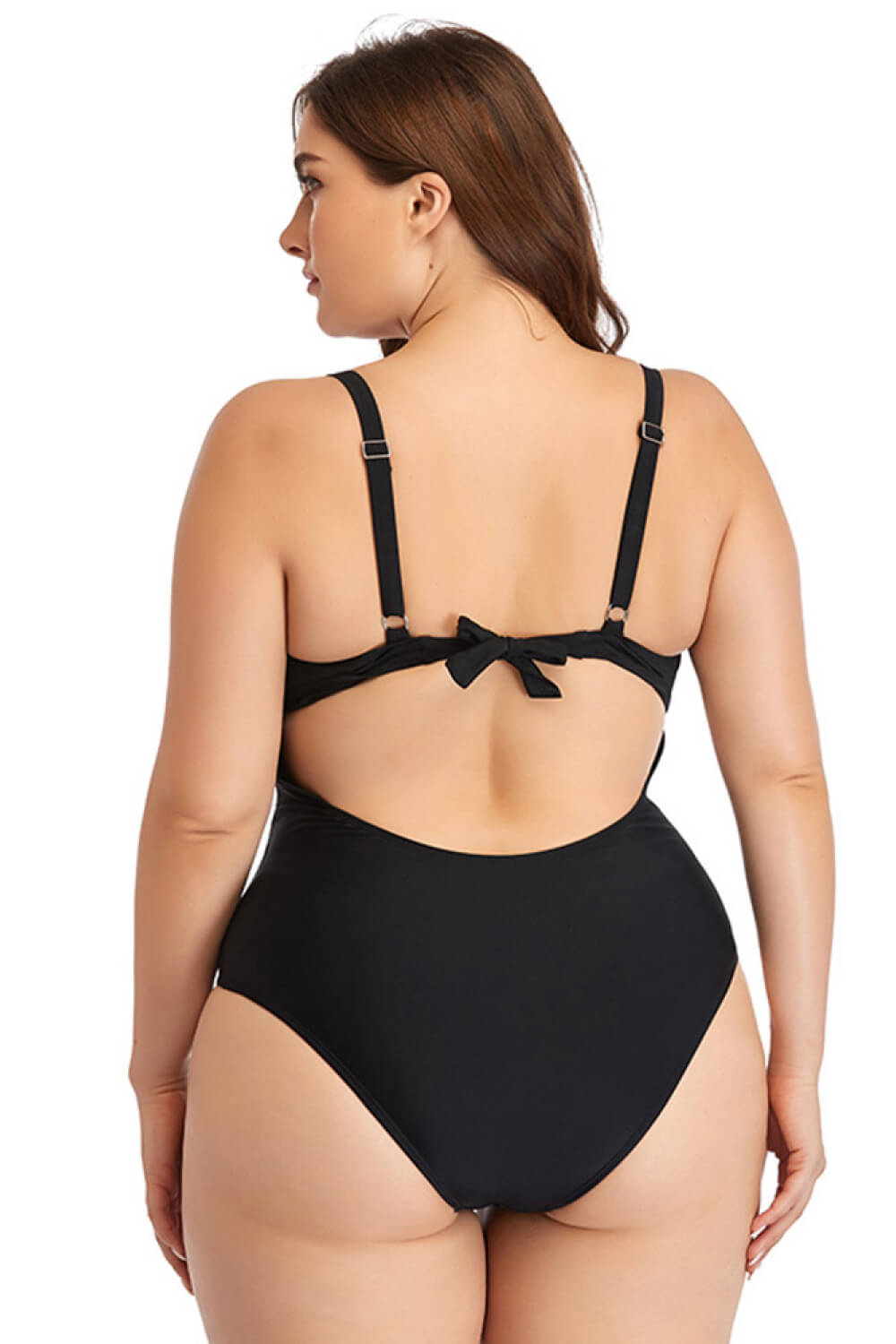Plus Size Spliced Mesh Tie-Back One-Piece Swimsuit - bertofonsi