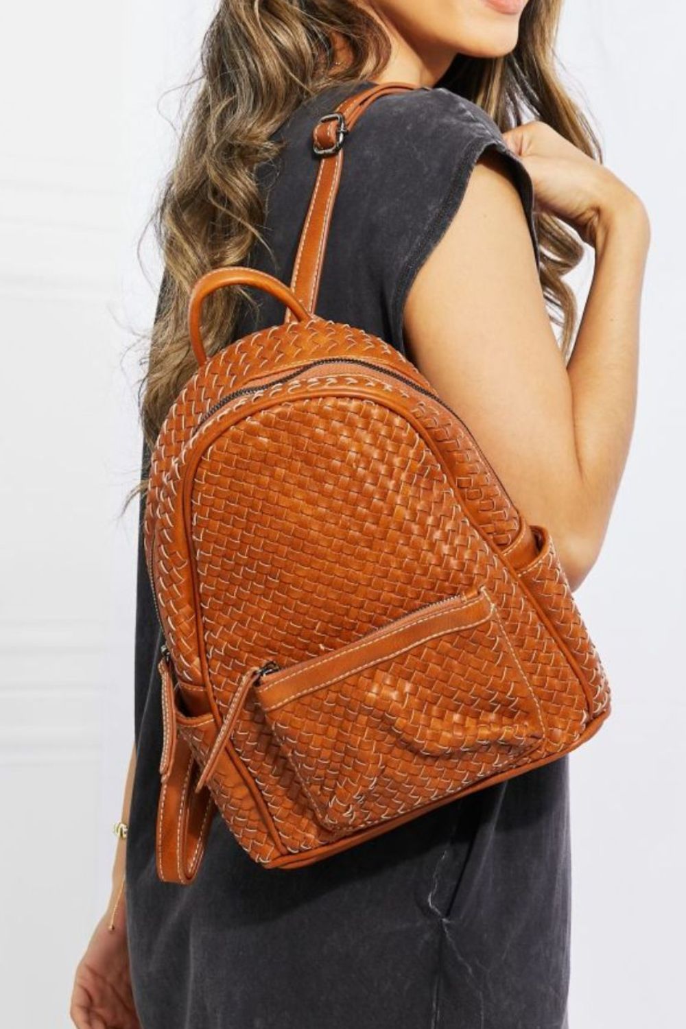 SHOMICO Certainly Chic Faux Leather Woven Backpack - bertofonsi