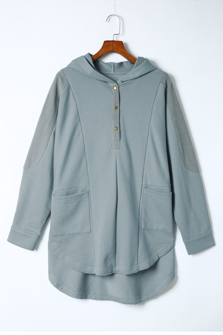 Long Sleeve Buttoned Hoodie with Pockets - bertofonsi