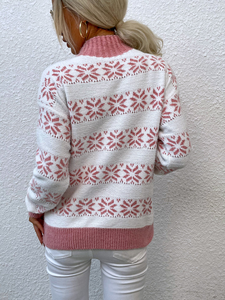 Snowflake Pattern Mock Neck Sweater - bertofonsi