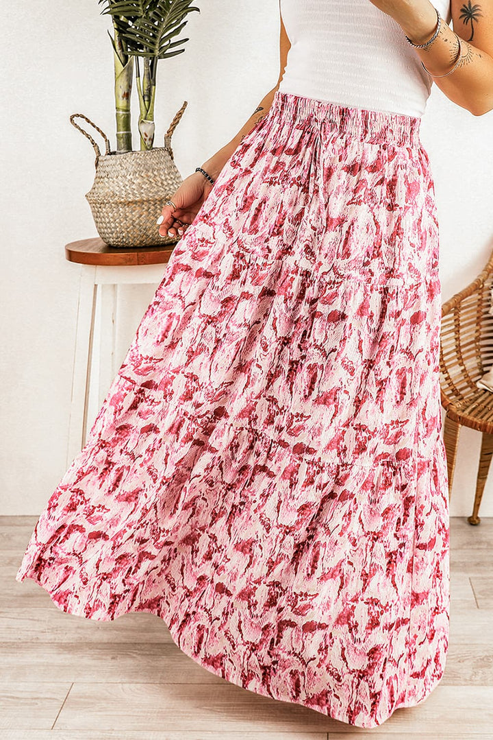 Printed Smocked Waist Maxi Skirt - bertofonsi