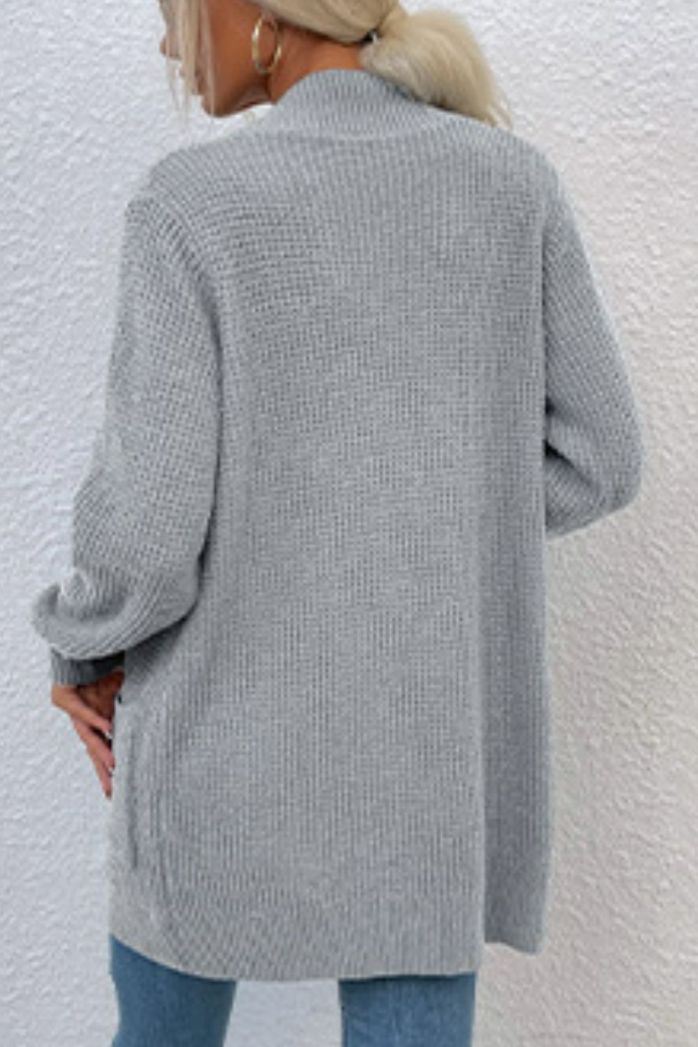 Open Front Rib-Knit Cardigan with Pockets - bertofonsi