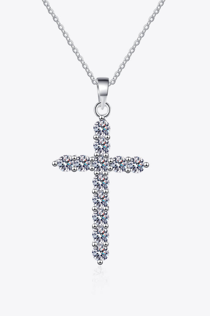 925 Sterling Silver Cross Moissanite Necklace - bertofonsi
