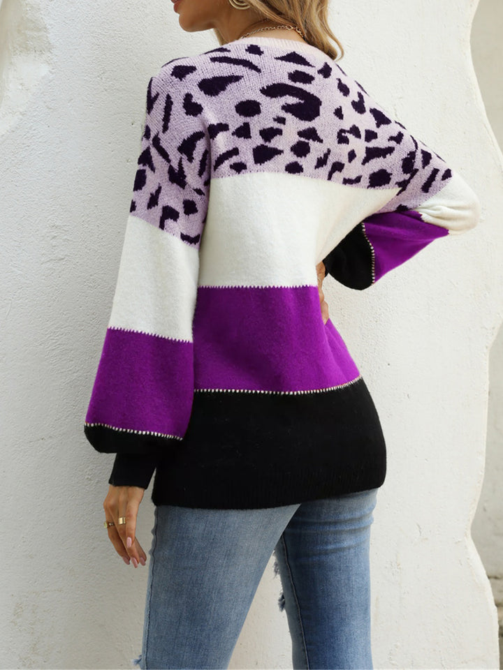 Color Block Round Neck Sweater - bertofonsi