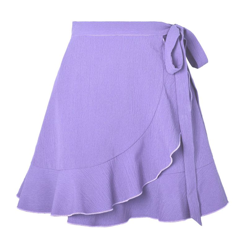 One Piece Tie Skirt High Waist Solid Ruffle Skirt - bertofonsi