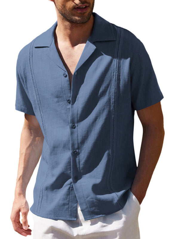 Men's Solid Color Linen Resort Shirt - bertofonsi