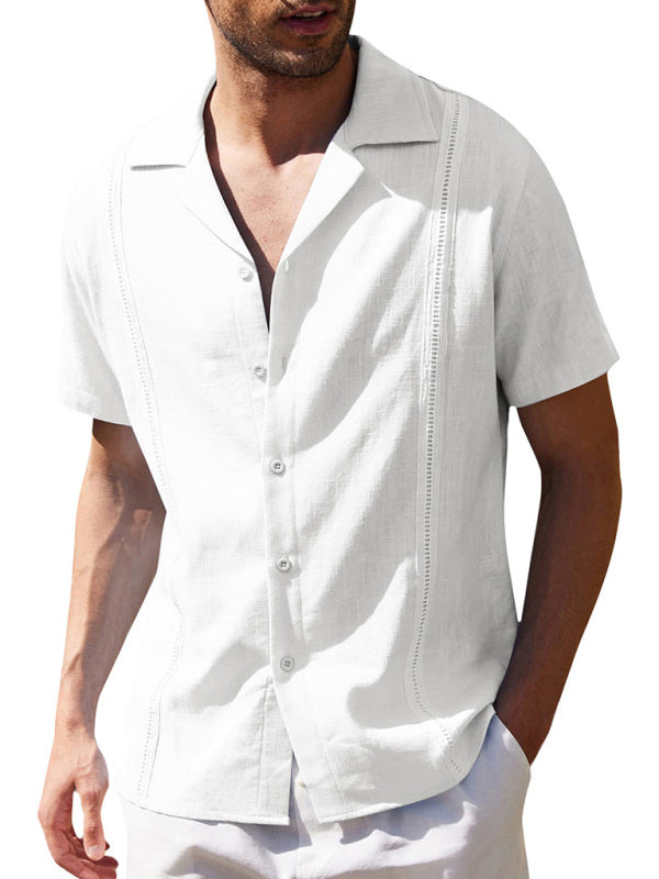 Men's Solid Color Linen Resort Shirt - bertofonsi