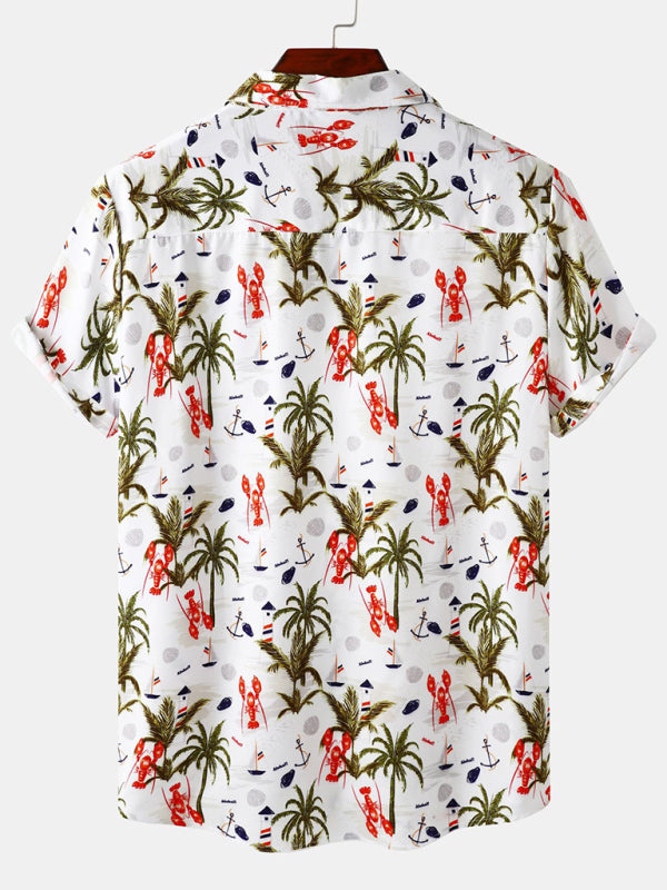 Men's Floral Print Design Sleeve Beach Vacation Shirt - bertofonsi