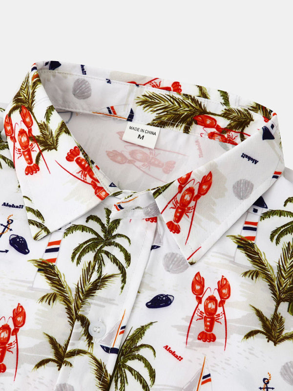 Men's Floral Print Design Sleeve Beach Vacation Shirt - bertofonsi
