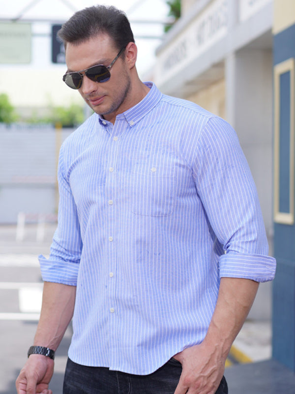 New Plus Size Men's Striped Long Sleeve Shirt - bertofonsi
