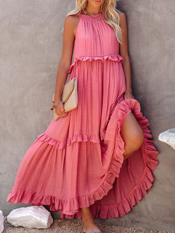 Women's Solid Color A-Line Sleeveless Long Dress - bertofonsi