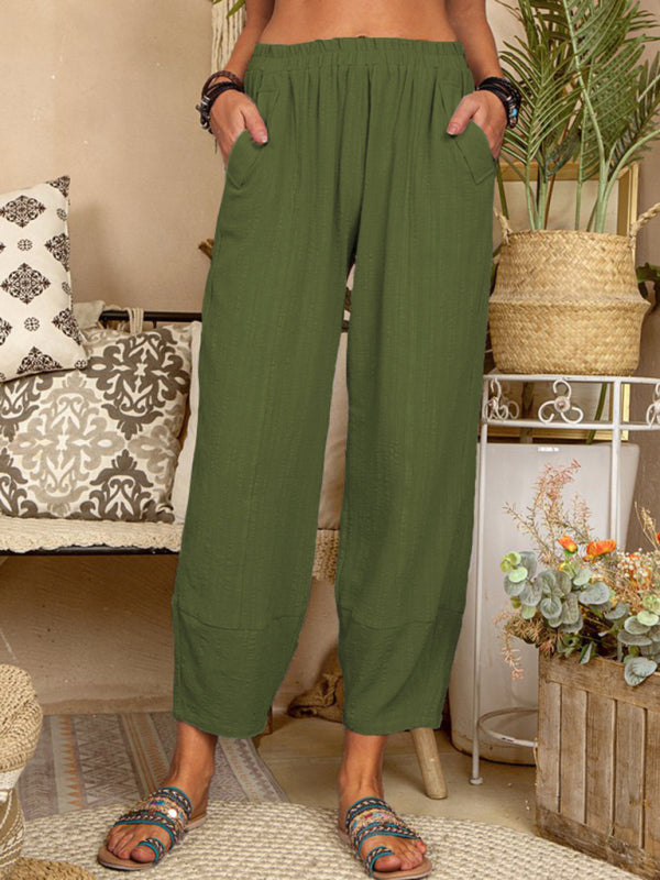 Solid Color Loose Cotton Linen Casual Pants Home Harem Pants - bertofonsi
