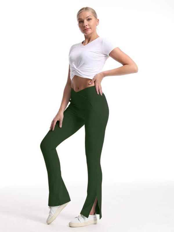 Slit Micro High Waist Elastic Hip Lifting Abdomen Dance Casual Sports Trousers - bertofonsi