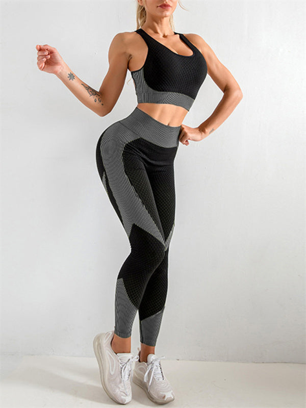 Women's Halter Neck Yoga Tank Top + High Waist Tight Yoga Pants Two-Piece Set - bertofonsi