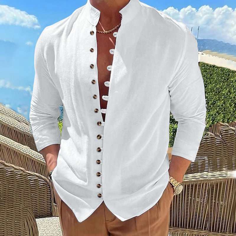 New Fashion Men's Retro Button Casual Long Sleeve Shirt - bertofonsi